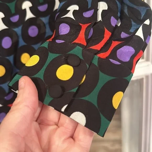 Alice + Olivia Willa Color Placket Silk Blouse Rainbow Dot Women's Small - Picture 3 of 6